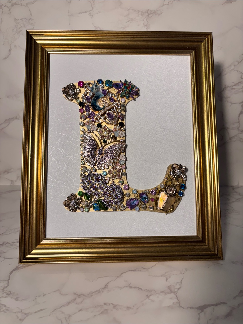 8x10 Handcrafted Gold and Multicolor Jeweled Letter L Wall Art